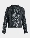 Lapointe Sequined Mock-neck Long-sleeve Blouse In Black