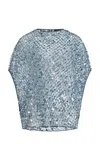 Lapointe Sequined Net-mesh Cape T-shirt In Blue