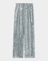 Lapointe Sequined Pleated Wide-leg Belted Pants In Blue