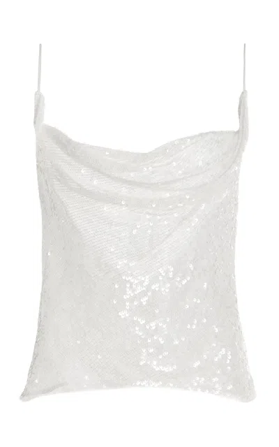 Lapointe Sequined Satin Camisole Top In White