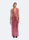 Lapointe Sheer Sequin Deep V Neck Gown In Lotus