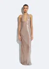 Lapointe Sheer Sequin Deep V Neck Gown In Smoke