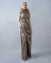 Lapointe Sheer Sequin Ruched Gown With Slit