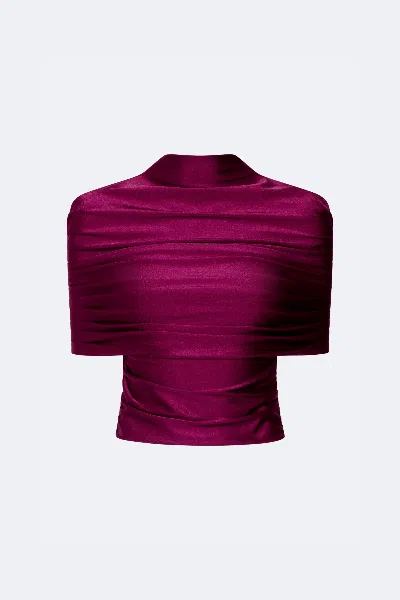 Lapointe Shine Jersey Mock Neck Ruched Top In Berry