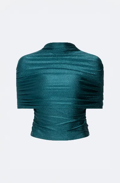 Lapointe Shine Jersey Mock Neck Ruched Top In Dark Teal