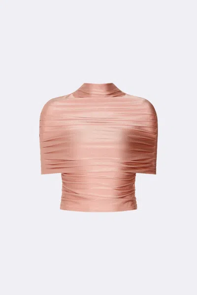 Lapointe Shine Jersey Mock Neck Ruched Top In Sand