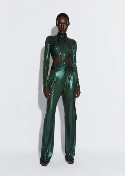 Lapointe Shiny Jersey Turtleneck Bodysuit In Green