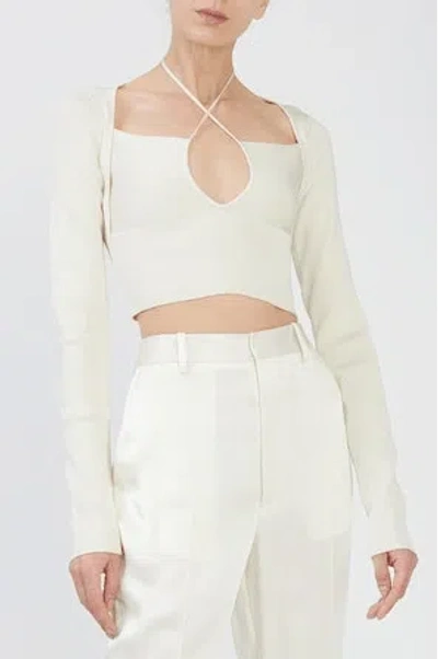 Lapointe Shiny Viscose Cropped Strappy Longsleeve Top