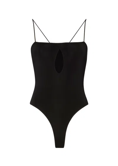 Lapointe Shiny Viscose Slit Front Bodysuit In Black