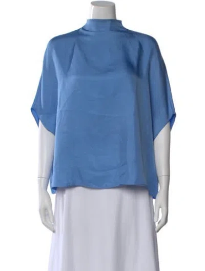 Pre-owned Lapointe Silk Mock Neck Top In Blue