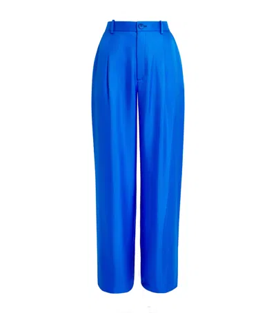 Lapointe Silk Pleated Wide-leg Trousers In Blue