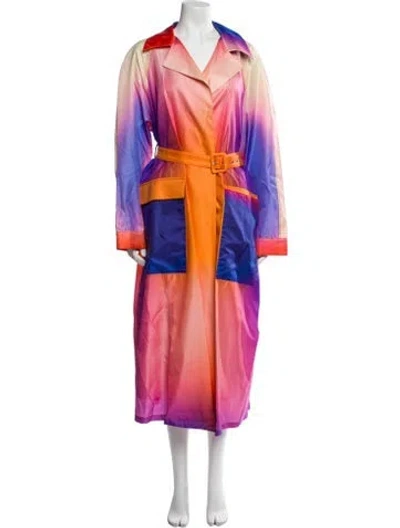 Pre-owned Lapointe Silk Tie-dye Print Trench Coat In Pink