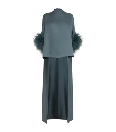 Lapointe Silk Twill Feather Cape Top In Blue