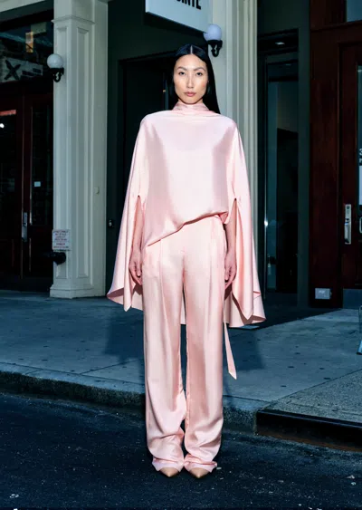 Lapointe Silky Twill Belted Pant In Light Pink