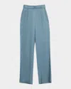 Lapointe Silky Twill Belted Straight-leg Pants