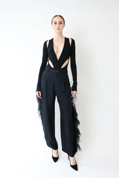 Lapointe Silky Twill Relaxed Pleated Pant With Feathers In Blue