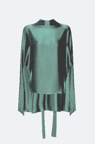 Lapointe Silky Twill Scarf Cape Top In Green
