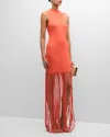 Lapointe Fringed Crepe Knit Mini Dress In Hot Coral