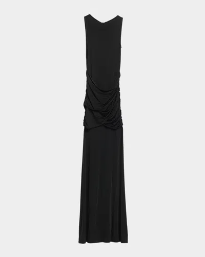 Lapointe Sleeveless Draped Jersey Trumpet Gown In Black