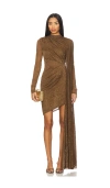 Lapointe Snake Lace High Neck Cape Dress In Brown