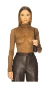Lapointe Snake Lace Mock Neck Bodysuit In Brown