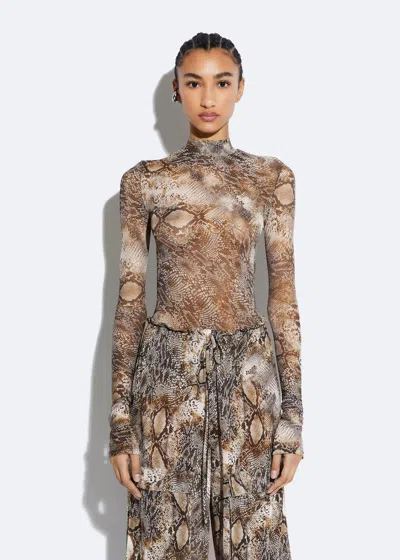 Lapointe Snake Mesh Mock Neck Bodysuit In Snake Print
