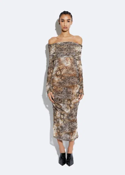 Lapointe Snake Mesh Off The Shoulder Dress In Snake Print