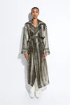 Lapointe Snake Organza Double Breasted Trench In Brown Snake