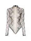 Lapointe Printed Mesh Mock Neck Bodysuit In Multi