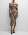 Lapointe Snakeskin-print Mesh Off-the-shoulder Midi Dress In Snake Print