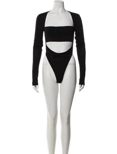Pre-owned Lapointe Square Neckline Long Sleeve Bodysuit In Black