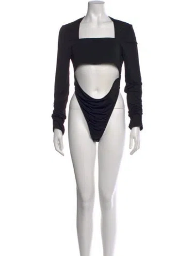 Pre-owned Lapointe Square Neckline Long Sleeve Bodysuit In Black