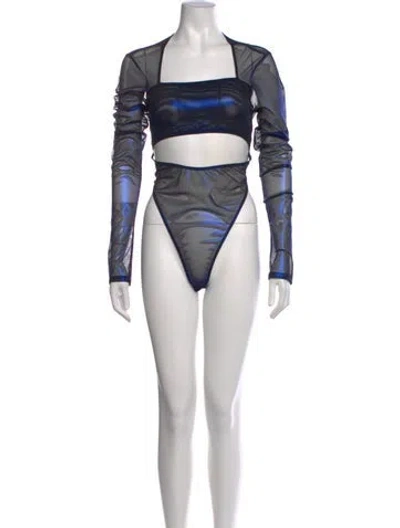 Pre-owned Lapointe Square Neckline Long Sleeve Bodysuit In Black/metallic