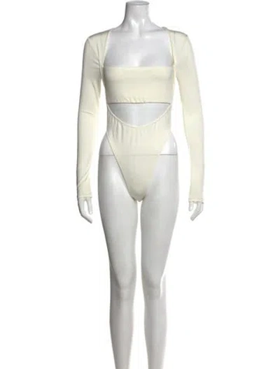 Pre-owned Lapointe Square Neckline Long Sleeve Bodysuit In Neutral
