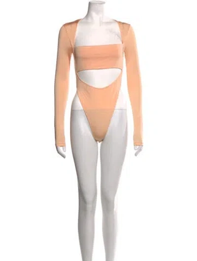 Pre-owned Lapointe Square Neckline Long Sleeve Bodysuit In Neutrals