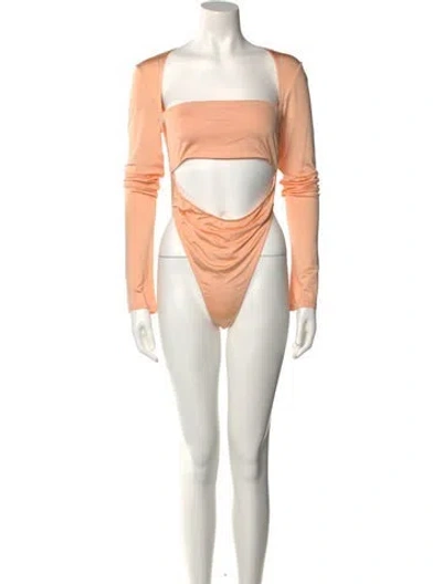 Pre-owned Lapointe Square Neckline Long Sleeve Bodysuit In Yellow