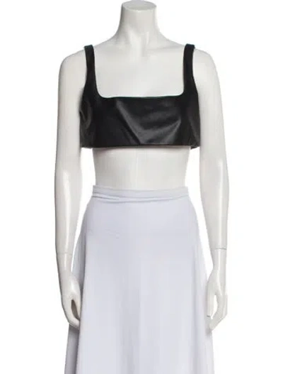 Pre-owned Lapointe Square Neckline Sleeveless Crop Top In Black