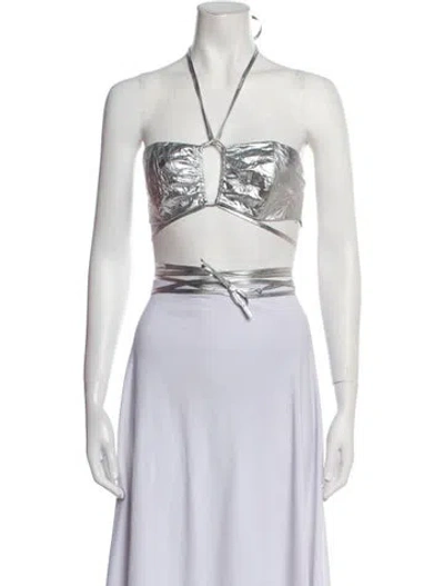 Pre-owned Lapointe Strapless Crop Top W/ Tags In Silver
