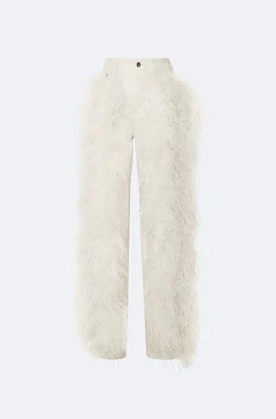 Lapointe Stretch Cotton Twill Denim Pant With Feathers In Cream