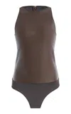 Lapointe Stretch Faux Leather Bodysuit In Brown