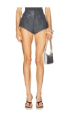 Lapointe Stretch Faux Leather Mini Short In Gray