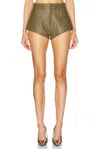 Lapointe Stretch Faux Leather Mini Short In Dark Olive