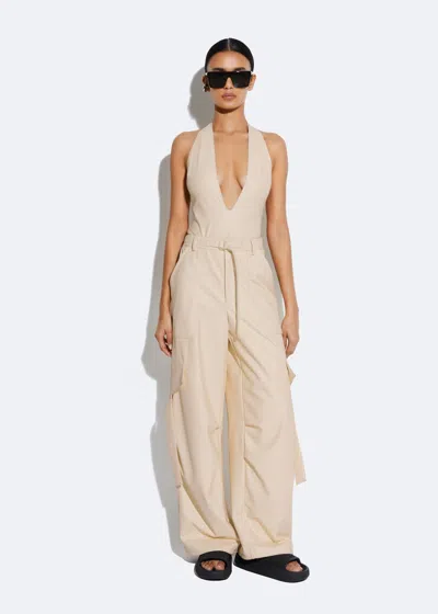 Lapointe Stretch Faux Leather Utility Pant In Ecru