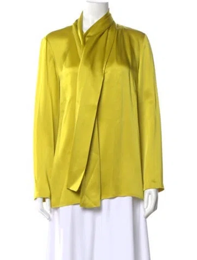 Pre-owned Lapointe Tie Neck Long Sleeve Blouse In Yellow
