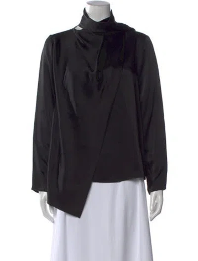 Pre-owned Lapointe Tie Neck Long Sleeve Top In Black