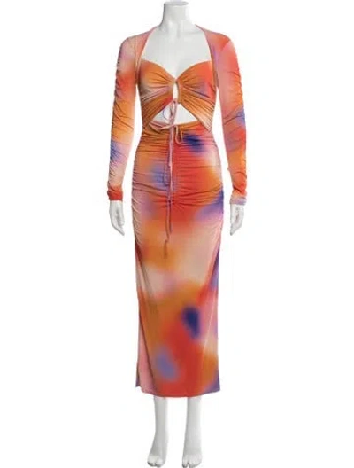 Pre-owned Lapointe Tie-dye Print Long Dress In Orange