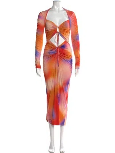 Pre-owned Lapointe Tie-dye Print Long Dress In Orange