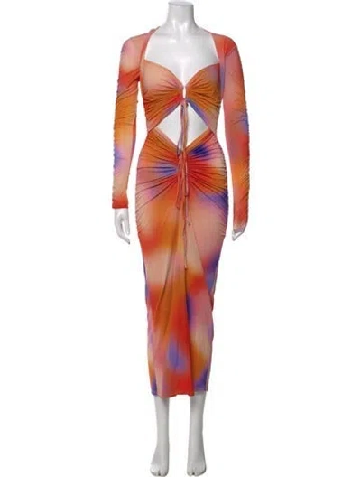 Pre-owned Lapointe Tie-dye Print Long Dress In Orange