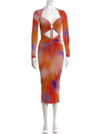 Pre-owned Lapointe Tie-dye Print Midi Length Dress In Orange