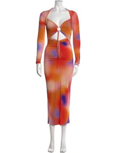 Pre-owned Lapointe Tie-dye Print Midi Length Dress In Orange